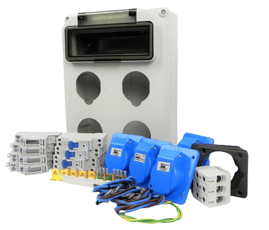 VERTEILERKASTEN Front 4 Steckdosen CEE 16A / 4x KWH-Zähler IP44 - BAUSATZ