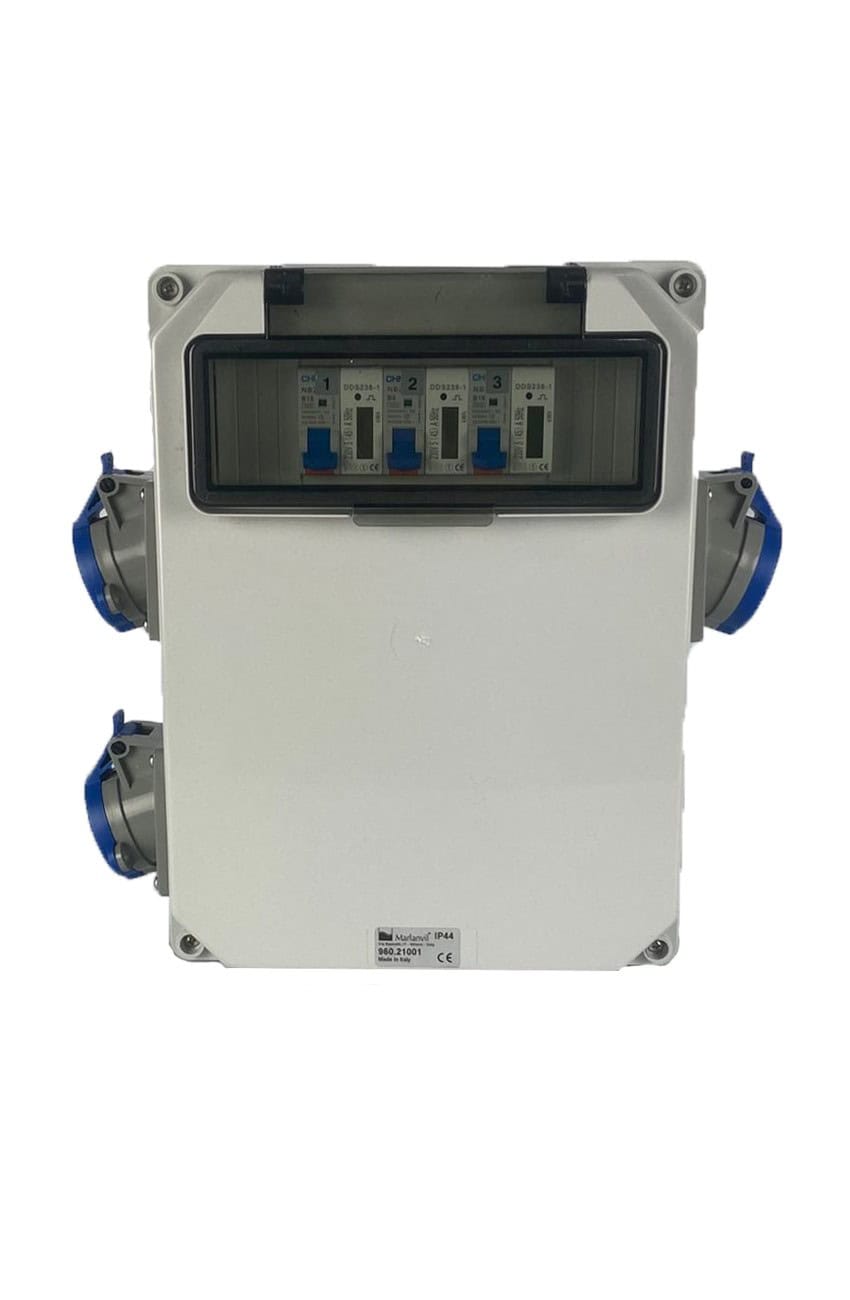 VERTEILERKASTEN Seite 3 Steckdosen CEE 16A / 3x KWH-Zähler IP44 – MONTIERT