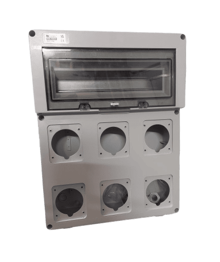Aansluitkast leeg 14mod flap 6 wcd-aansluitingen front IP65
