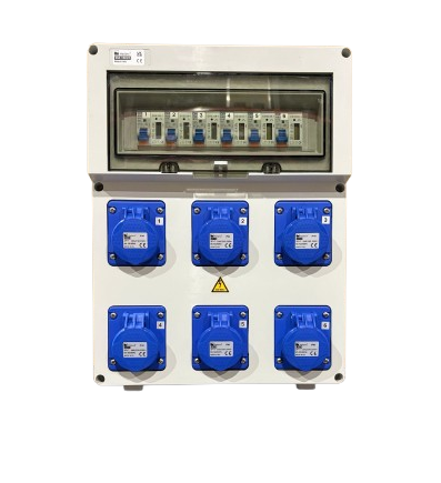 AANSLUITKAST front 6 WCD CEE 16A / 6X KWH meter IP65 - GEMONTEERD